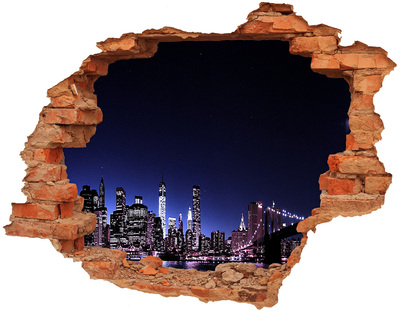 Vinilo pared rota 3d efecto realista Panorama nocturno de Nueva York
