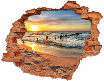 Pegatina de vinilo agujero 3d para pared Puesta de sol sobre el mar