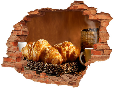 Vinilo pared rota 3d efecto realista Deliciosos croissants en un agujero en la pared