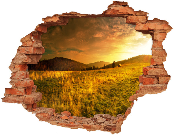 Pegatina de vinilo agujero 3d para pared Prado dorado al atardecer