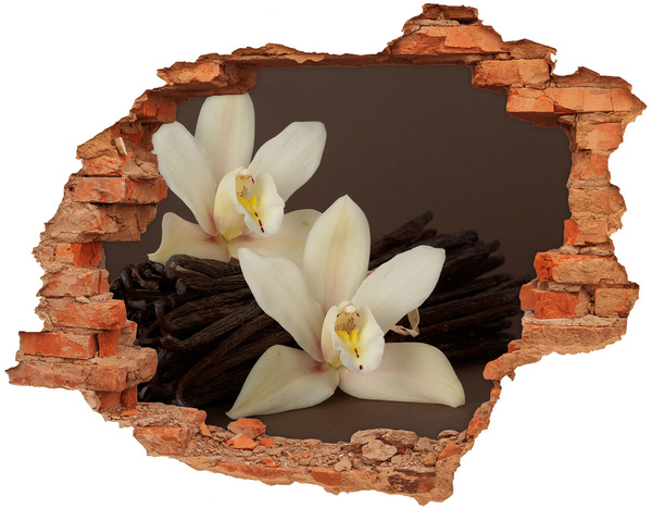 Vinilo pared rota 3d efecto realista Flores de orquídea en una pared dañada