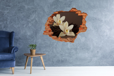 Vinilo pared rota 3d efecto realista Flores de orquídea en una pared dañada