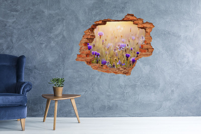 Vinilo pared rota 3d efecto realista Un paraíso de flores detrás del muro