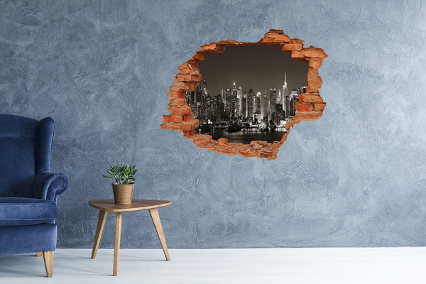 Pegatina de vinilo agujero 3d para pared El horizonte de Nueva York por la noche