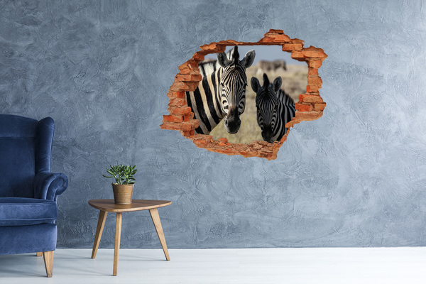Vinilo pared rota 3d efecto realista Cebras en su hábitat natural