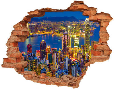 Pegatina de vinilo agujero 3d para pared Vista de Hong Kong de noche