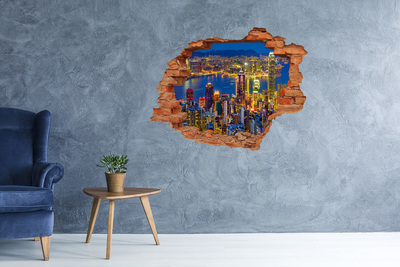 Pegatina de vinilo agujero 3d para pared Vista de Hong Kong de noche