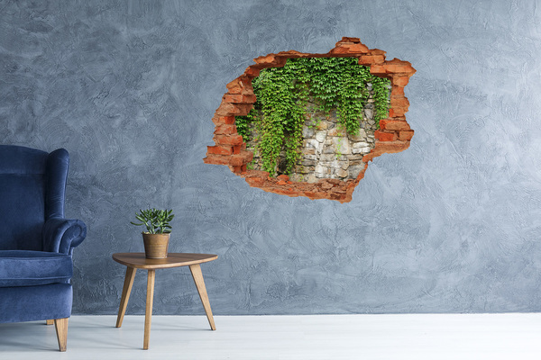 Vinilo pared rota 3d efecto realista Muro verde con piedras
