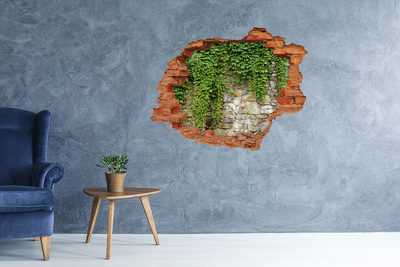 Vinilo pared rota 3d efecto realista Muro verde con piedras