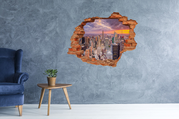 Vinilo pared rota 3d efecto realista Nueva York al atardecer
