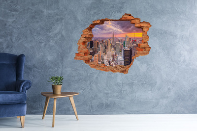 Vinilo pared rota 3d efecto realista Nueva York al atardecer