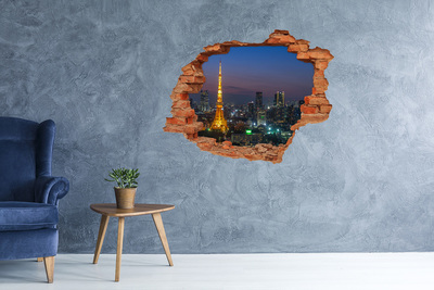Vinilo pared rota 3d efecto realista Vista de Tokio de noche