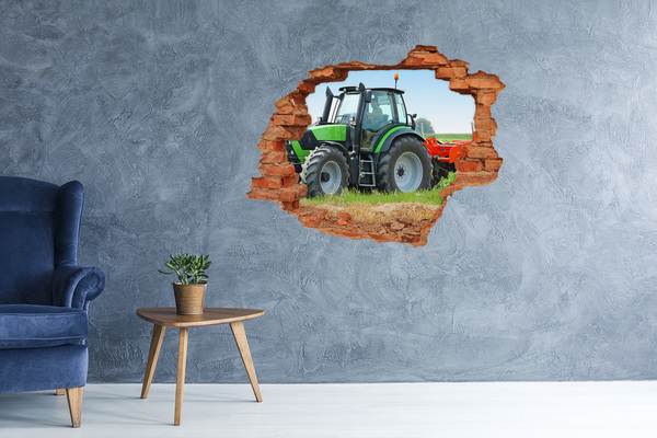 Vinilo pared rota 3d efecto realista Tractor en acción