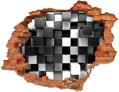 Dziura 3d fototapeta na ścianę Czarno-białe sześciany w ścianie