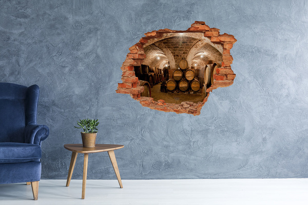 Pegatina de vinilo agujero 3d para pared Interior de una bodega con barricas