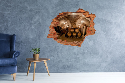 Pegatina de vinilo agujero 3d para pared Interior de una bodega con barricas