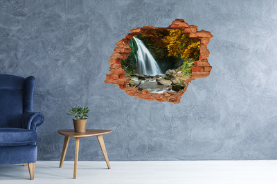 Pegatina de vinilo agujero 3d para pared Cascada en el bosque otoñal