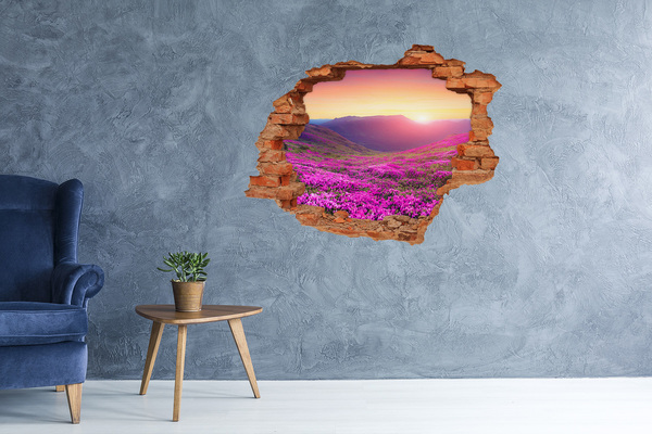 Trampantojo de pared rota efecto profundidad Valle de las flores al atardecer