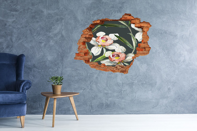 Pegatina de vinilo agujero 3d para pared Flores en hormigón