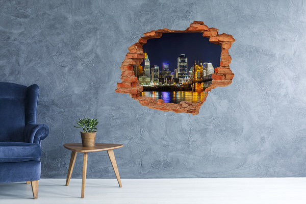 Pegatina de vinilo agujero 3d para pared Panorama nocturno de la ciudad