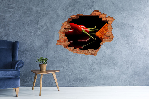Trampantojo de pared rota efecto profundidad Chiles sobre fondo negro