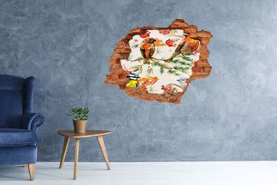 Vinilo pared rota 3d efecto realista Aves en un paisaje forestal