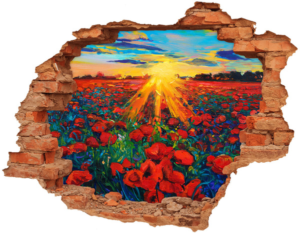 Pegatina agujero en la pared autoadhesiva Prado de flores bajo el sol