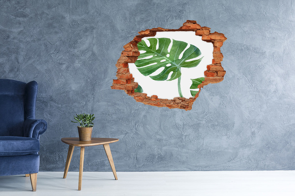 Pegatina de vinilo agujero 3d para pared Monstera verde en hormigón