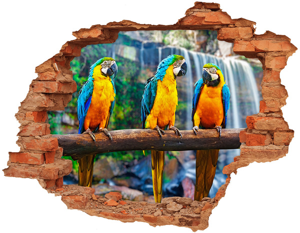 Pegatina de vinilo agujero 3d para pared Loros del paraíso en la cascada