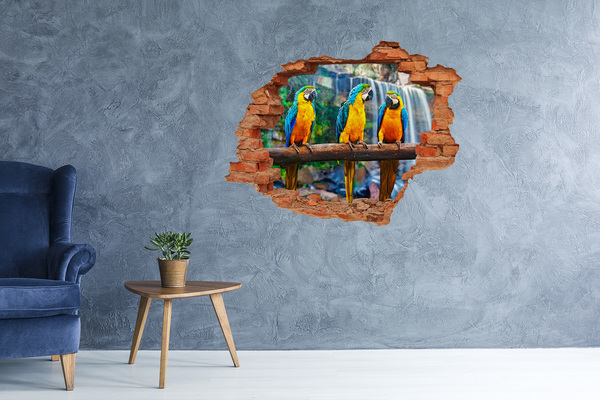 Pegatina de vinilo agujero 3d para pared Loros del paraíso en la cascada