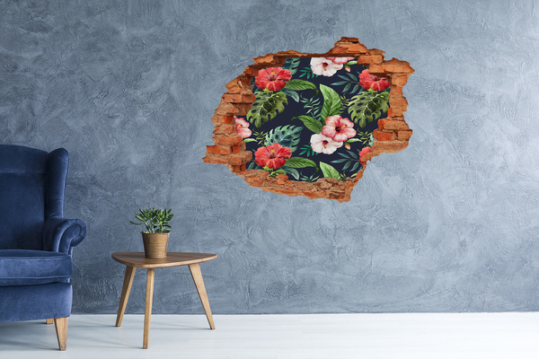 Vinilo pared rota 3d efecto realista Jardín tropical en un agujero en la pared