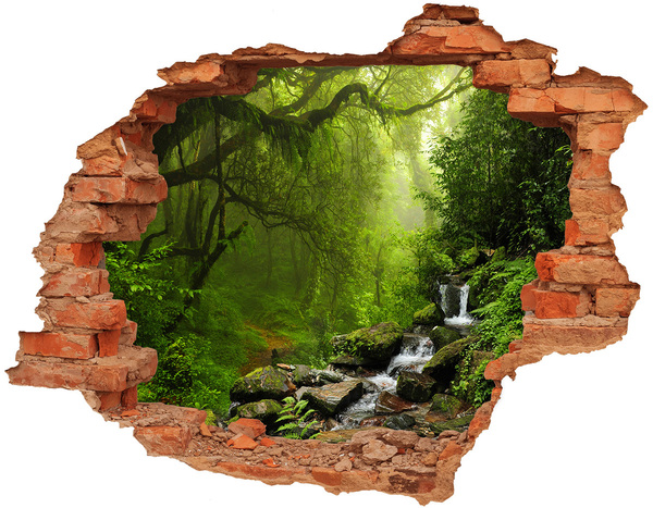 Pegatina de vinilo agujero 3d para pared Bosque verde con cascada