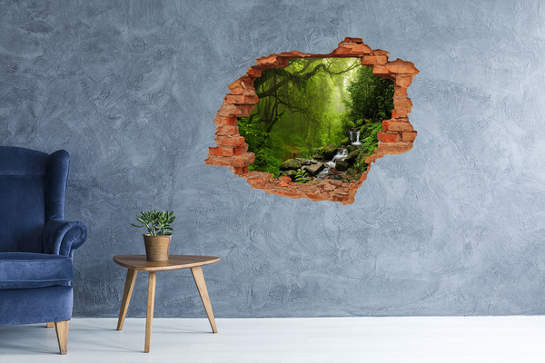 Pegatina de vinilo agujero 3d para pared Bosque verde con cascada