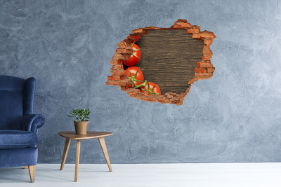 Vinilo pared rota 3d efecto realista Tomates frescos en una pared dañada