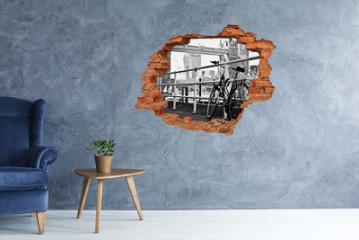 Pegatina de vinilo agujero 3d para pared Una bicicleta en el muelle de la ciudad