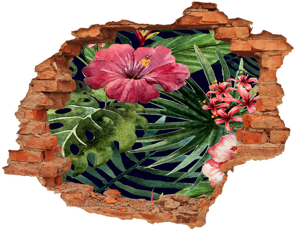 Vinilo pared rota 3d efecto realista Paraíso tropical detrás del muro