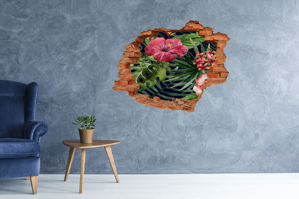 Vinilo pared rota 3d efecto realista Paraíso tropical detrás del muro