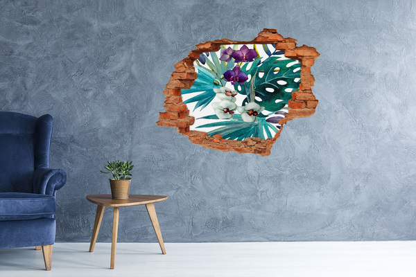 Pegatina de vinilo agujero 3d para pared Jardín tropical en un agujero en la pared