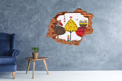 Pegatina de vinilo agujero 3d para pared Árboles coloridos en un agujero en la pared