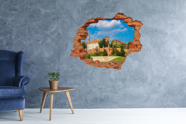 Vinilo pared rota 3d efecto realista Castillo en la colina