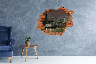 Trampantojo de pared rota efecto profundidad Nueva York de noche a través de un agujero en la pared