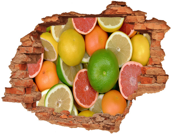 Trampantojo de pared rota efecto profundidad El paraíso de las frutas detrás del muro