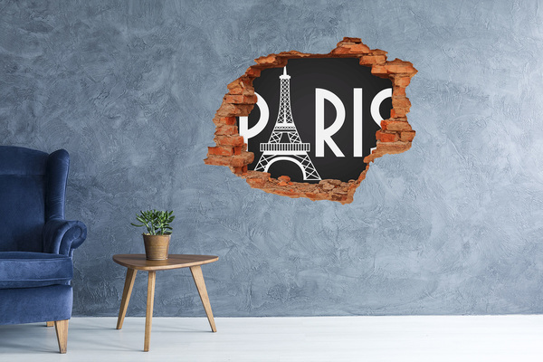 Vinilo pared rota 3d efecto realista La Torre Eiffel en ruinas