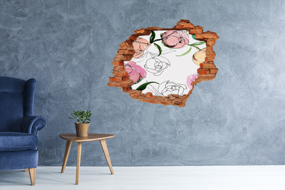 Naklejka 3D dziura na ścianę Kwiatowy mural za zniszczoną ścianą