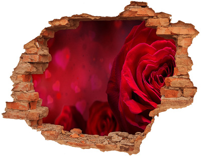 Pegatina de vinilo agujero 3d para pared Rosas rojas en corazones