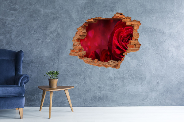 Pegatina de vinilo agujero 3d para pared Rosas rojas en corazones