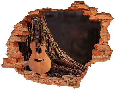 Vinilo pared rota 3d efecto realista Guitarra en la naturaleza