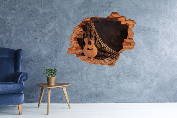 Vinilo pared rota 3d efecto realista Guitarra en la naturaleza