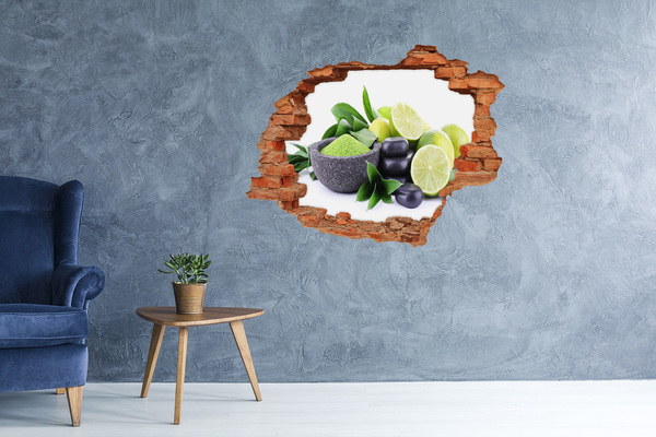 Vinilo pared rota 3d efecto realista Cítricos y hierbas frescas