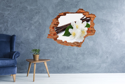 Vinilo pared rota 3d efecto realista Flores de jazmín en hormigón